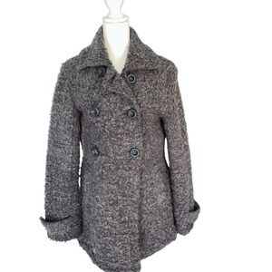 Saburoku Pea Coat Womens Japanese Wool Blend Boucle Jacket Gray Textured Y2K M‎